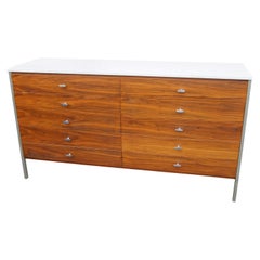 Ten-Drawer Walnut Dresser with Marble Top by Paul McCobb