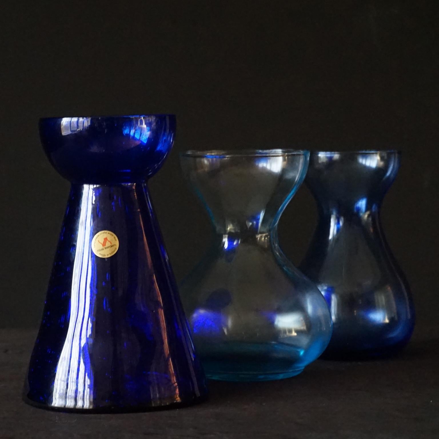 Blown Glass Ten Dutch 1960 Royal Leerdam Crystal and Rimac Baarn Bulb Vaseline Glass Vases For Sale