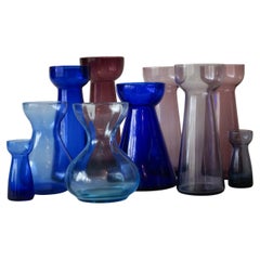 Dix vases hollandais Royal Leerdam Crystal and Rimac Baarn Ampoule Vaseline Glass de 1960