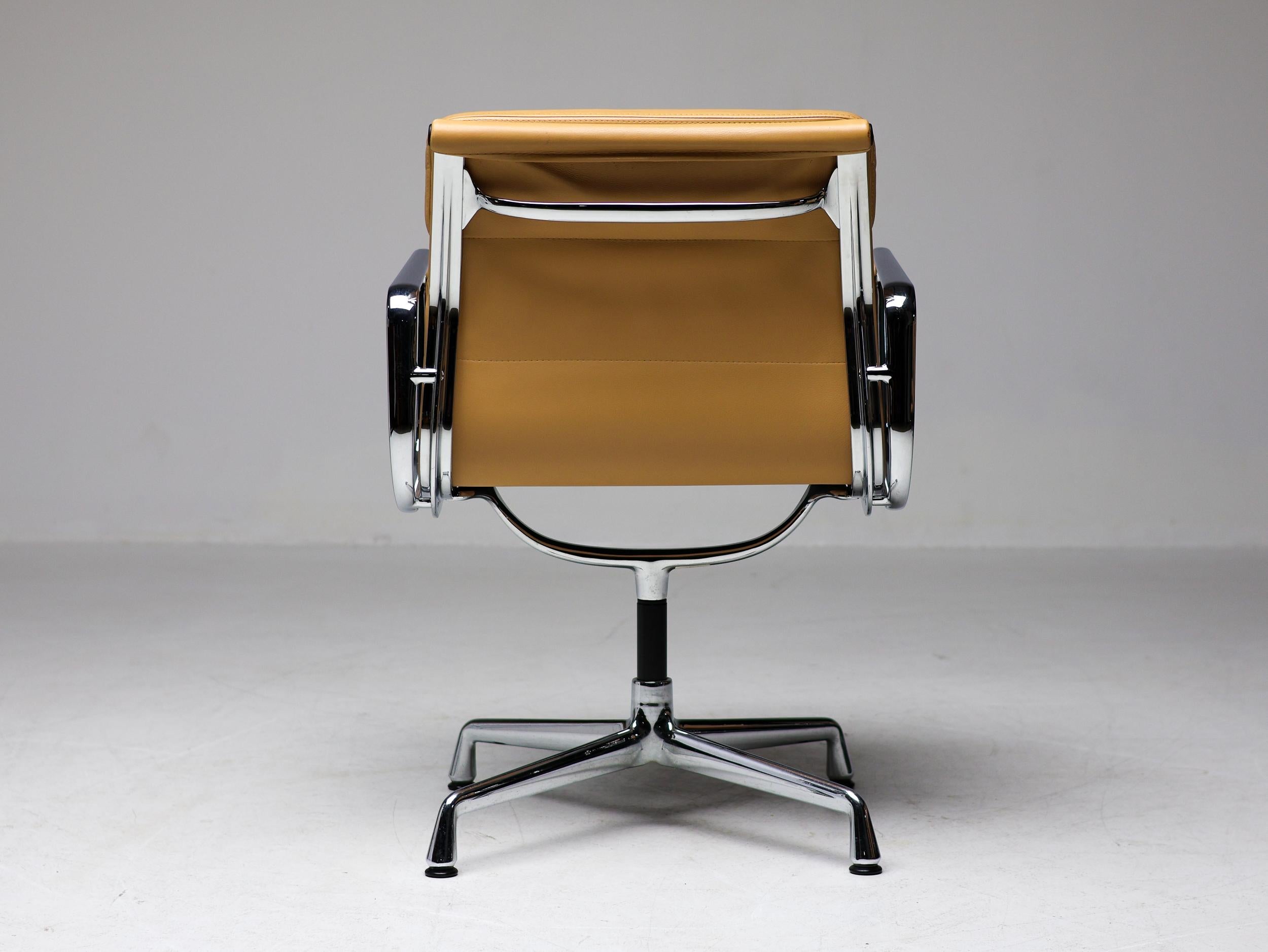 Mid-Century Modern Ten EA 208 Eames Tan Leather Soft Pad All Group Office Chairs by Vitra For Sale