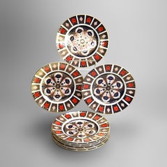 Ten English Royal Crown Derby Old Imari Bone China Plates with Seal 20thC