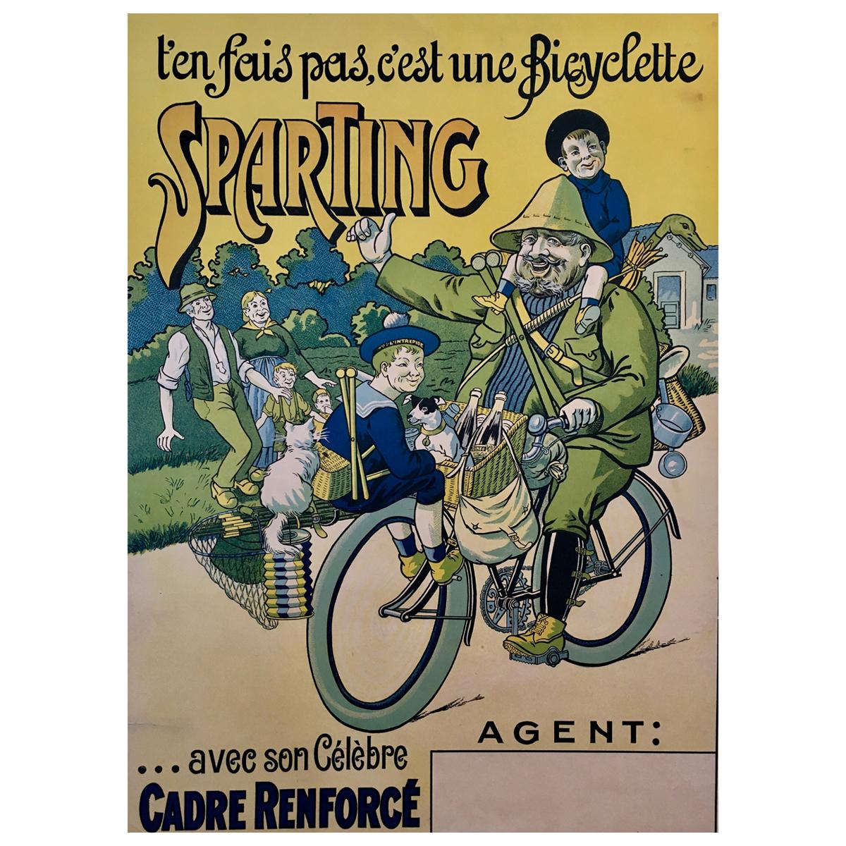 T'en Fais Pas, C'est Une Bicyclette Sparting', Affiche lithographique originale en vente