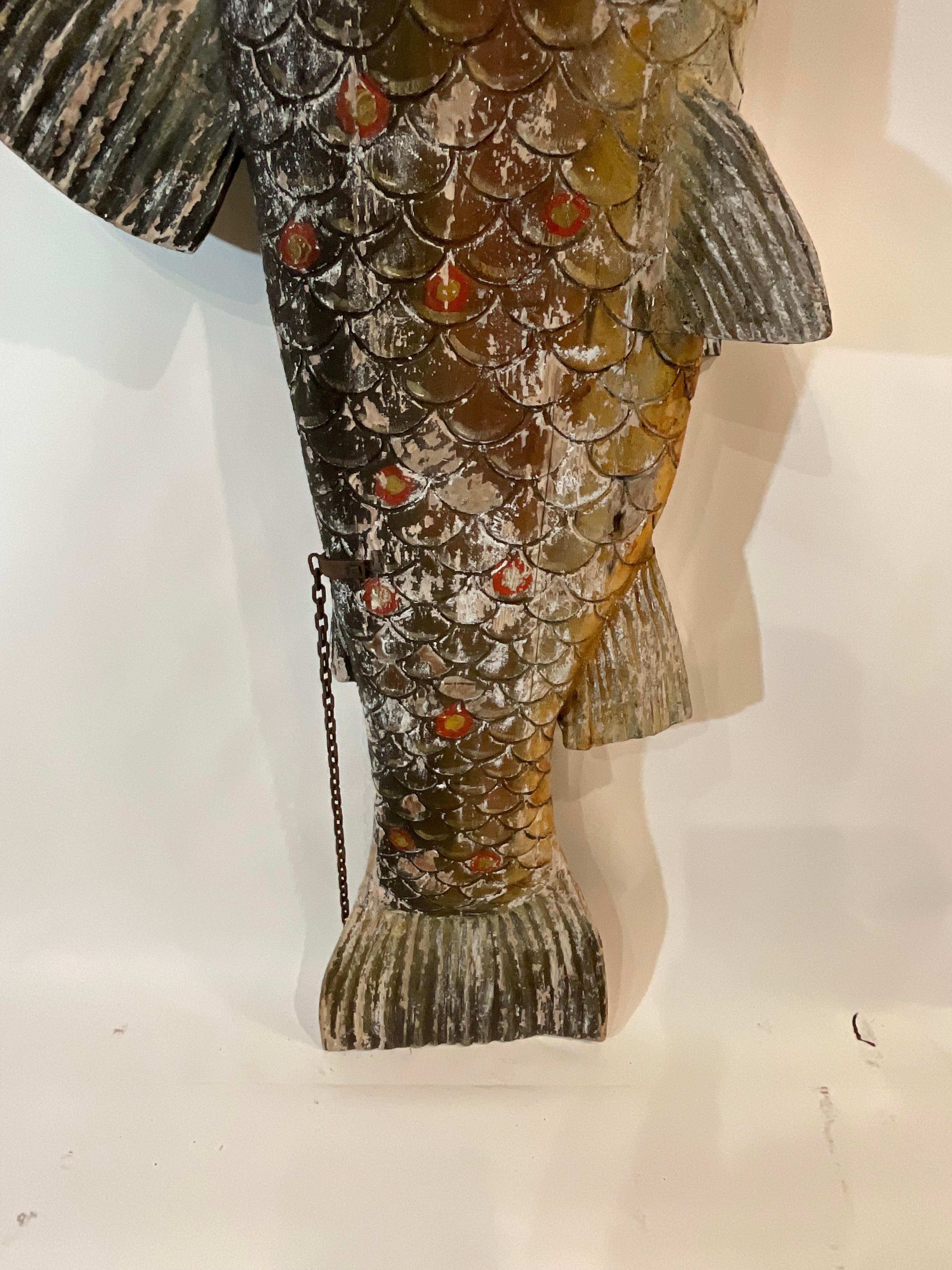 Ten Foot Hanging Wood Fish In Good Condition In Norwell, MA