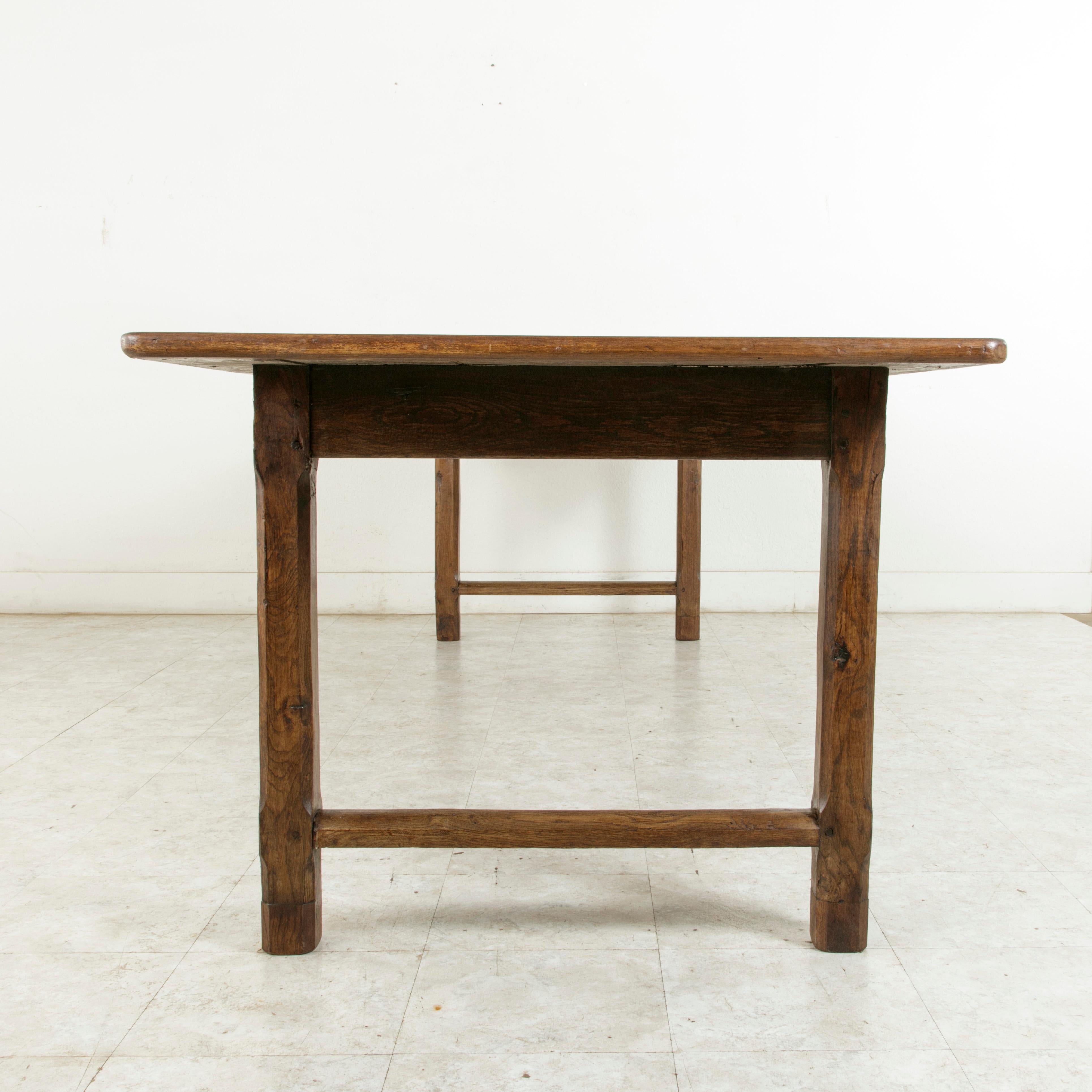 Rustic Ten Foot Long French Artisan Made Oak Farm Table or Dining Table, circa 1900