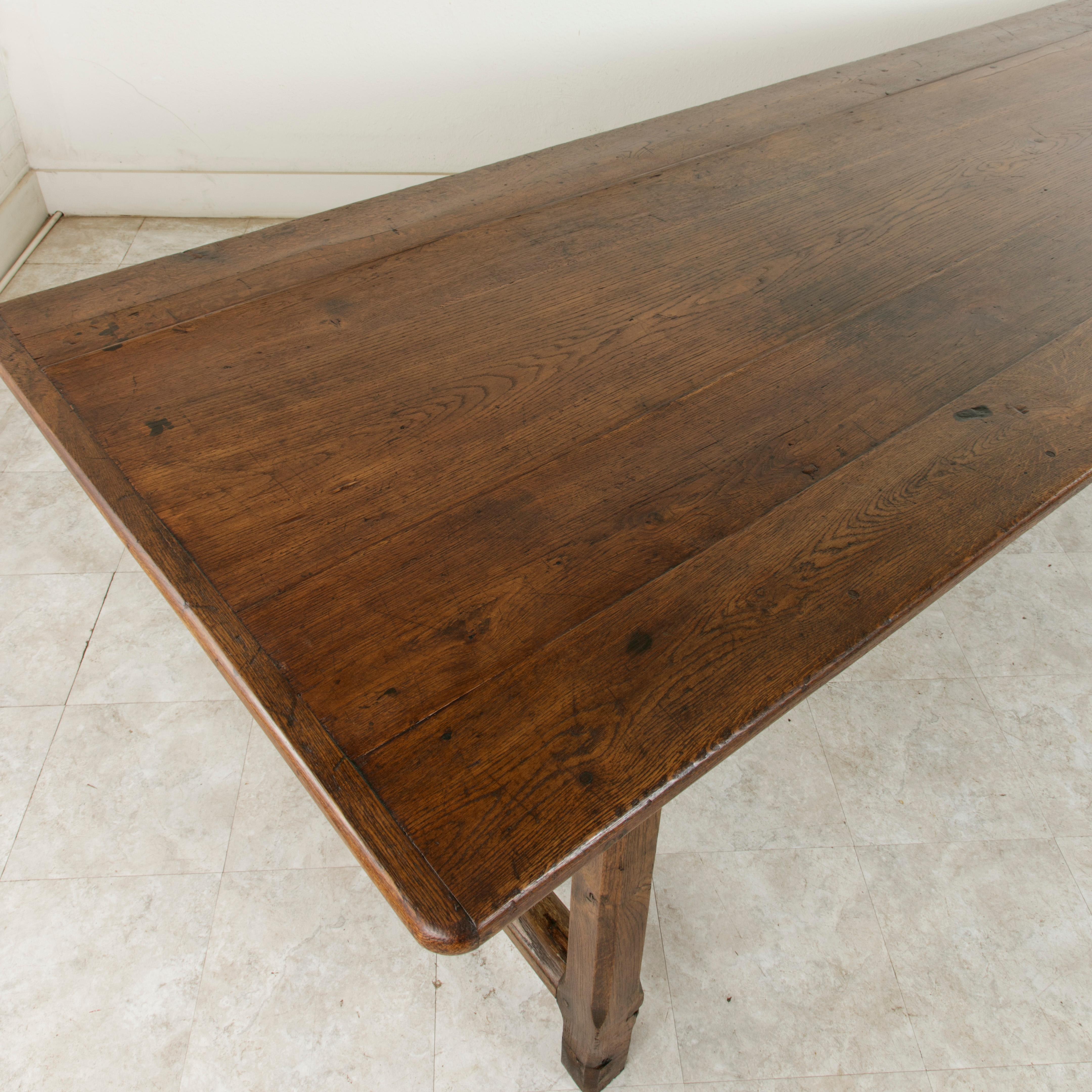 Ten Foot Long French Artisan Made Oak Farm Table or Dining Table, circa 1900 1