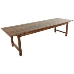 Antique Ten Foot Long French Artisan Made Oak Farm Table or Dining Table, circa 1900