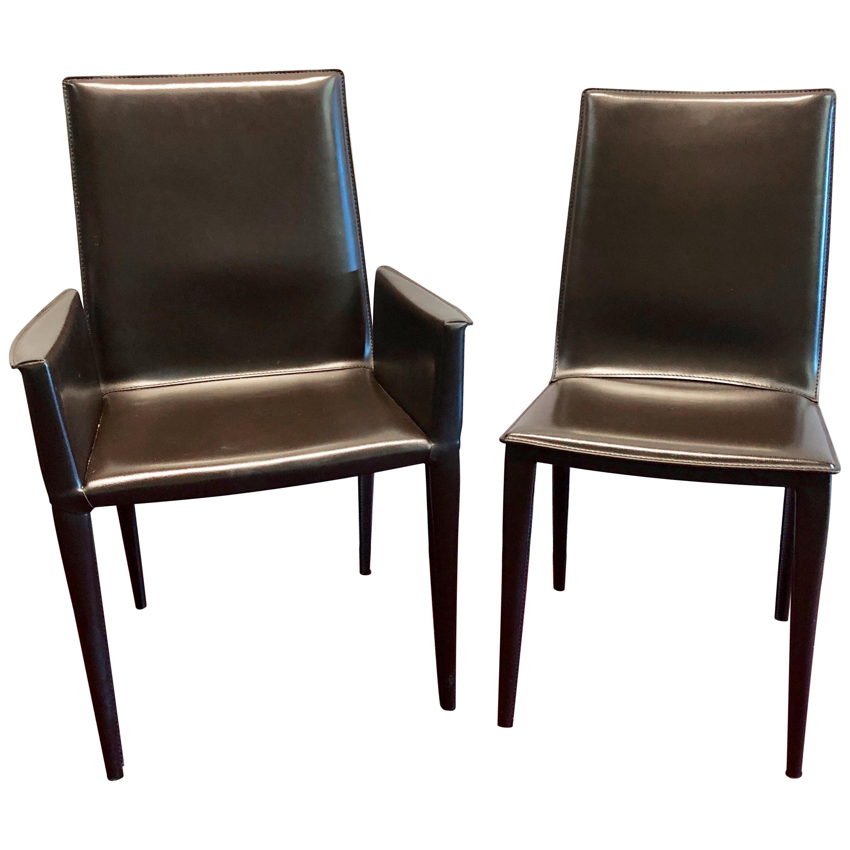 Ten Frag Italian Leather Dining Chairs Marchio Collection by Design Within Reach