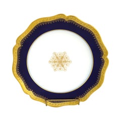 Ten French Limoges Cobalt Blue Porcelain Soup Bowls With Gold Trim c1900