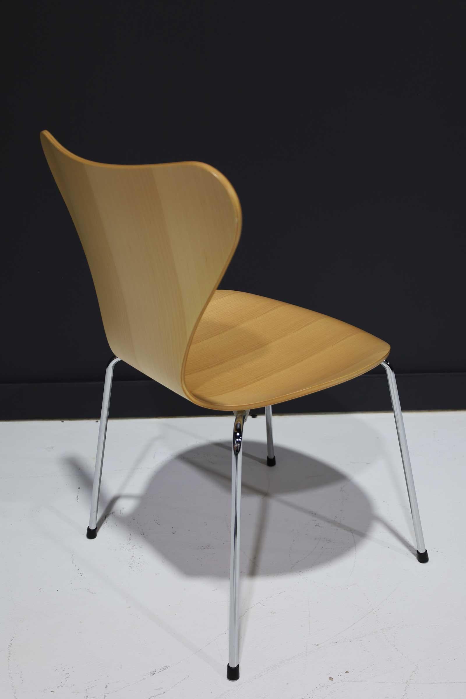 Chrome Ten Fritz Hansen Series 7 Chairs in Maple, Sold in Pairs