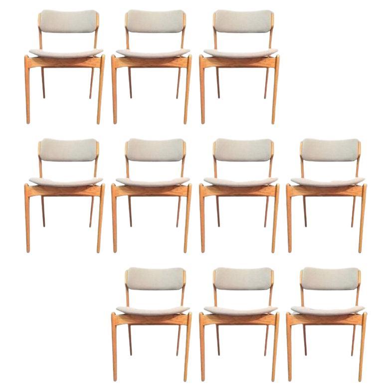 Ten Restored Danish Erik Buch Oak Dining Chairs Custom Reupholstery Included For Sale