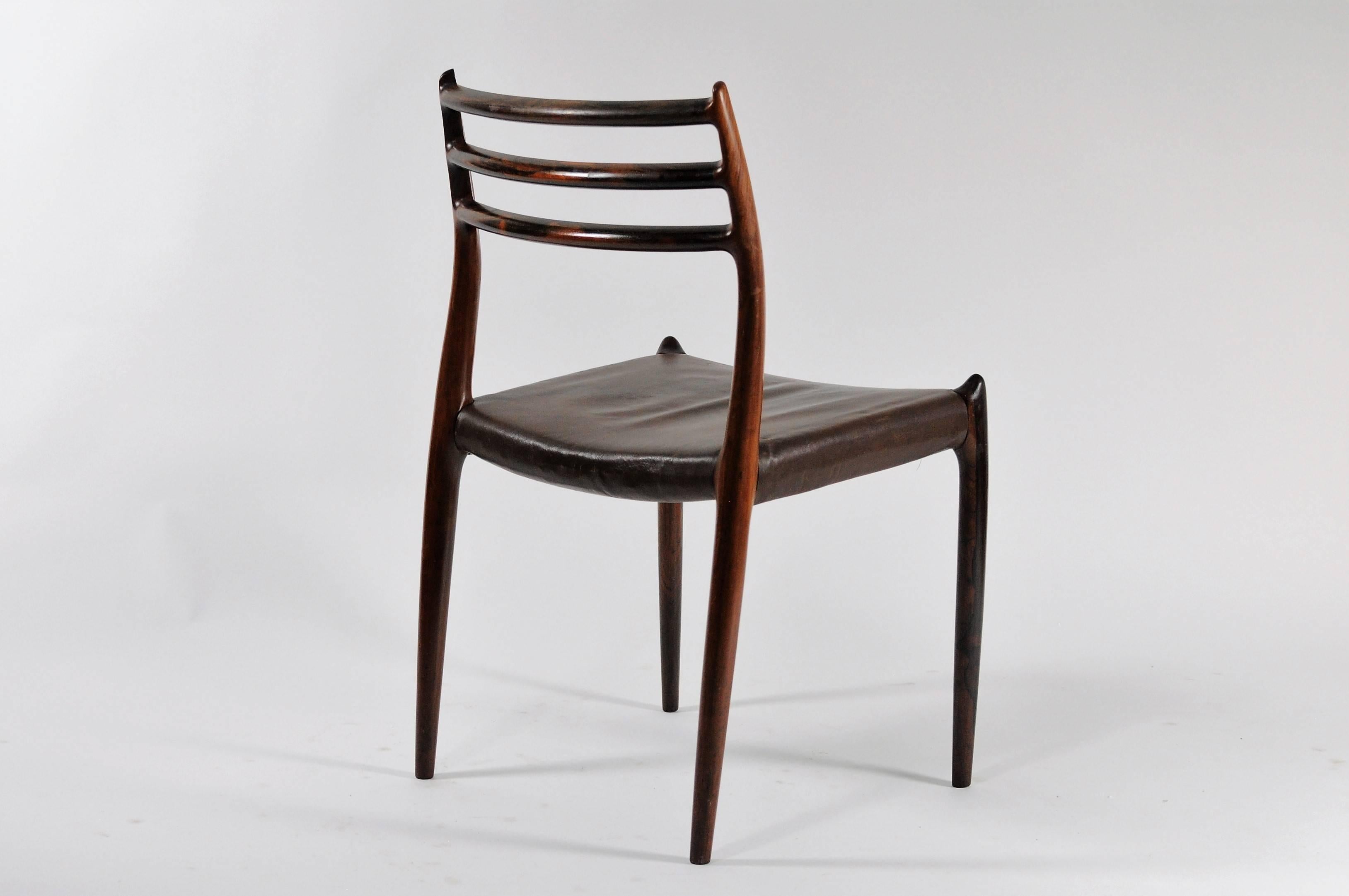 Ten Fully Restored Niels Otto Møller Rosewood Dining Chairs Custom Upholstery In Good Condition In Knebel, DK