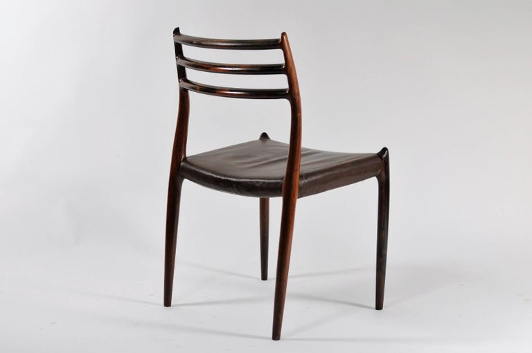 Ten Fully Restored Niels Otto Møller Rosewood Dining Chairs, Inc. Reupholstery In Good Condition For Sale In Knebel, DK