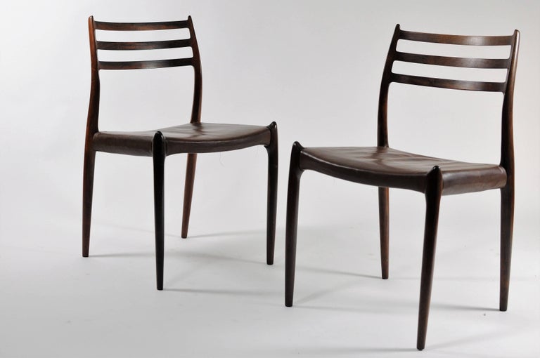 Mid-20th Century Ten Fully Restored Niels Otto Møller Rosewood Dining Chairs, Inc. Reupholstery For Sale
