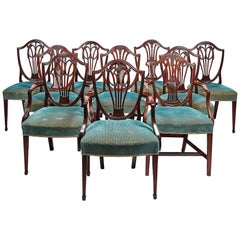 Antique Ten George III Mahogany Dining Chairs in the Hepplewhite Style