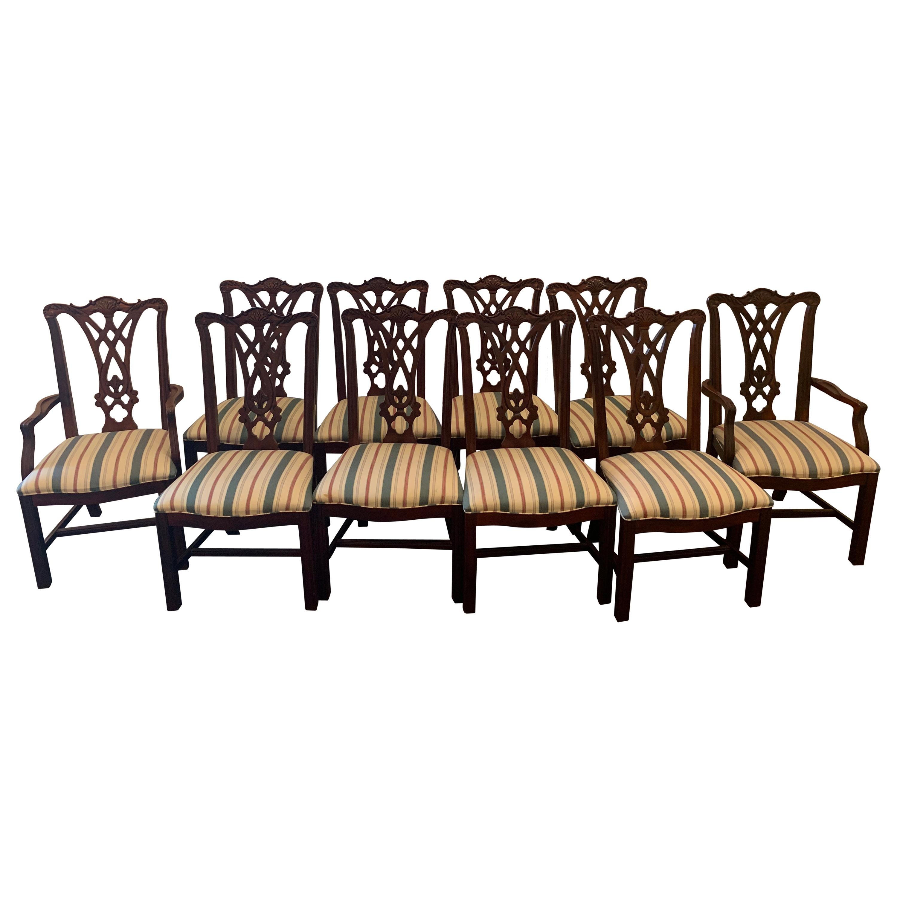 Ten Georgian Style Mahogany Dining Room Chairs, by Thomasville For Sale
