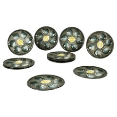 Ten Glazed Majolica St. Clément Oyster Plates