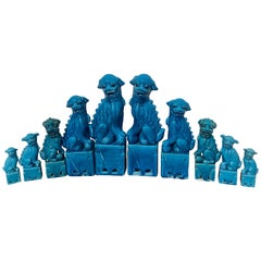Vintage Ten Graduating Turquoise Chinese Export Foo Dogs