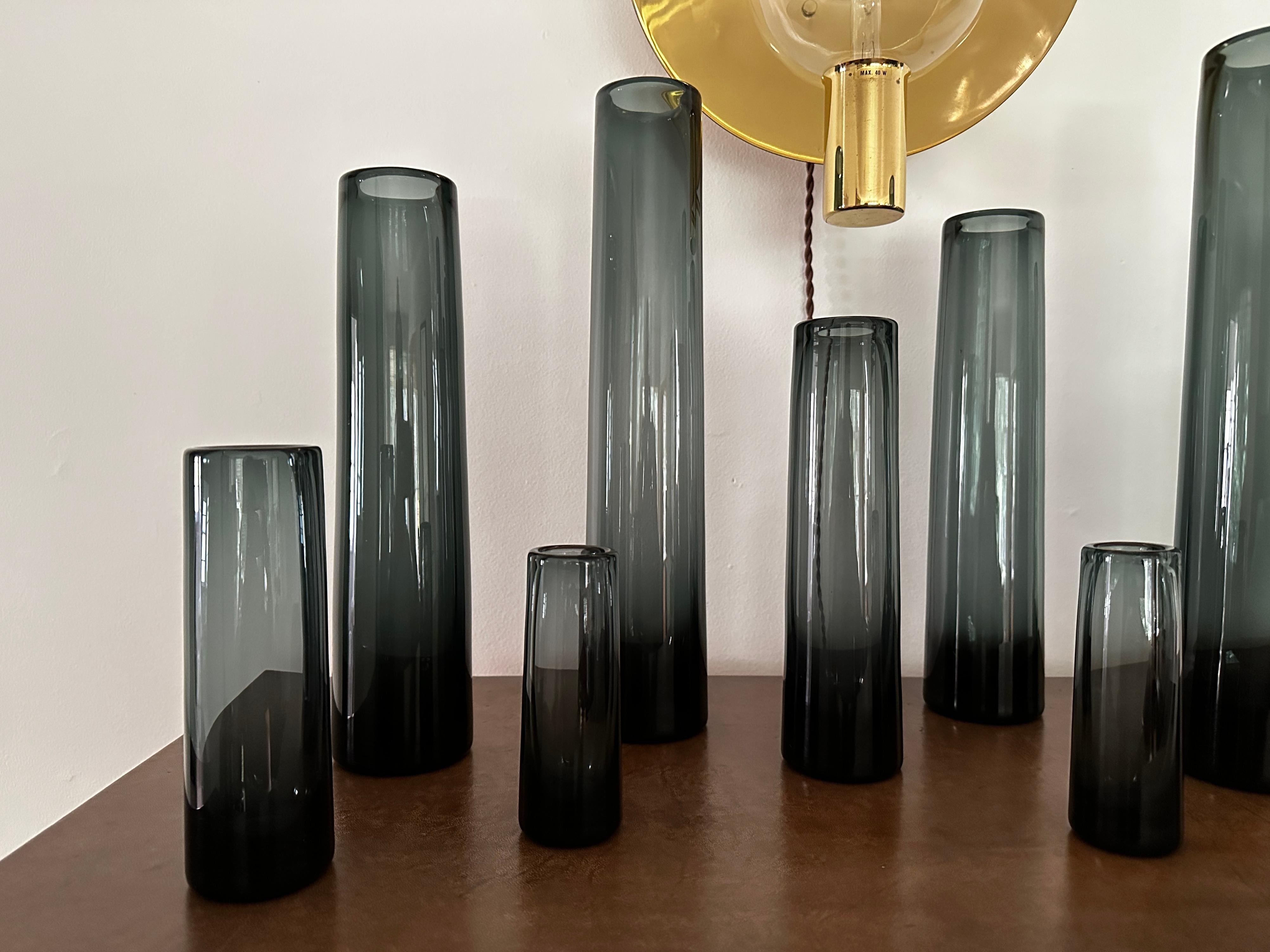 Ten Gray Per Lütken Designed Cylinder Vases From Holmegaard In Good Condition For Sale In Doraville, GA