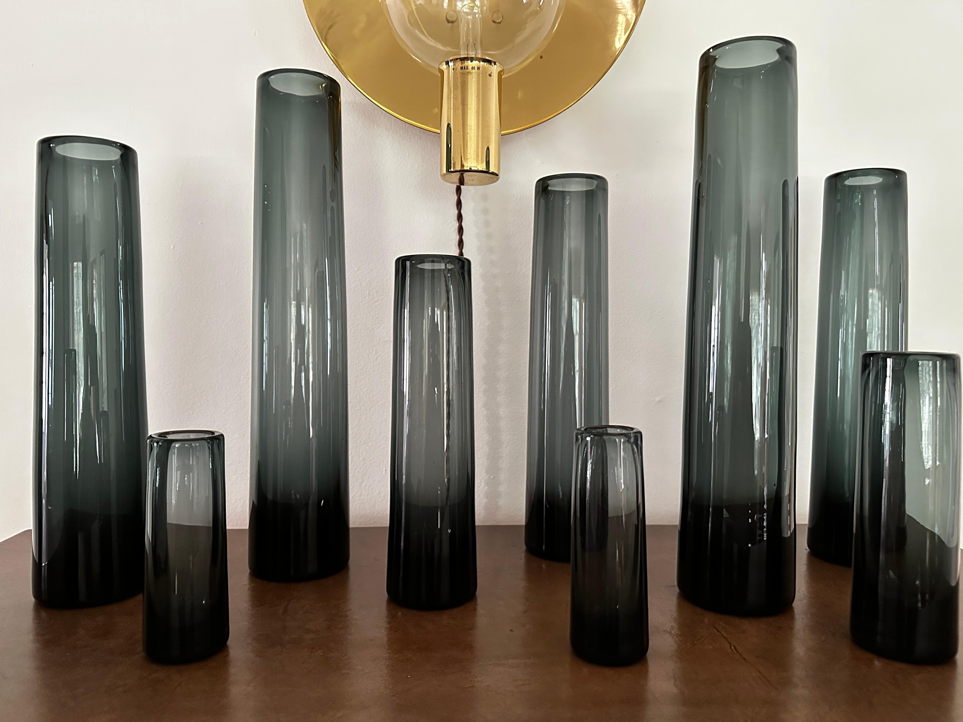 20th Century Ten Gray Per Lütken Designed Cylinder Vases From Holmegaard For Sale