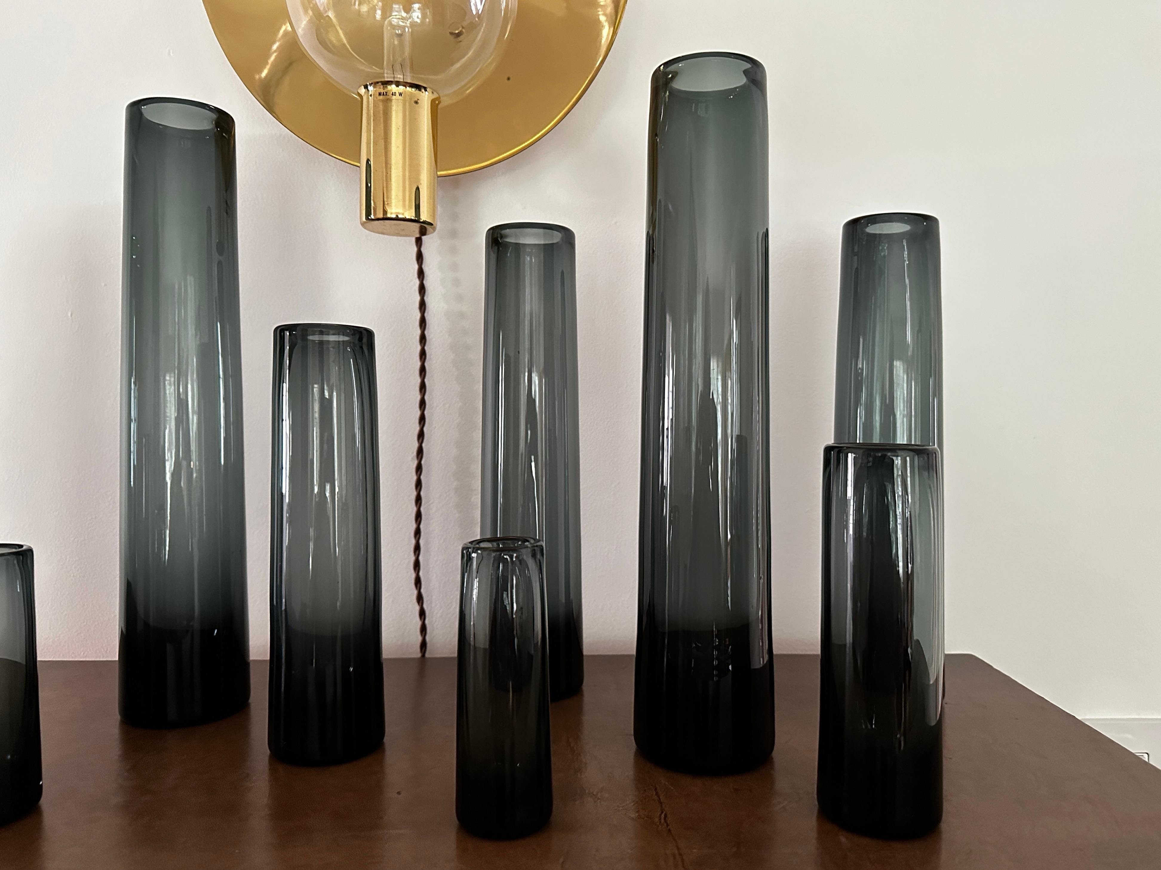 Ten Gray Per Lütken Designed Cylinder Vases From Holmegaard For Sale 1