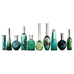  Ten Green Bottles, mixed green glass installation by Louis Thompson