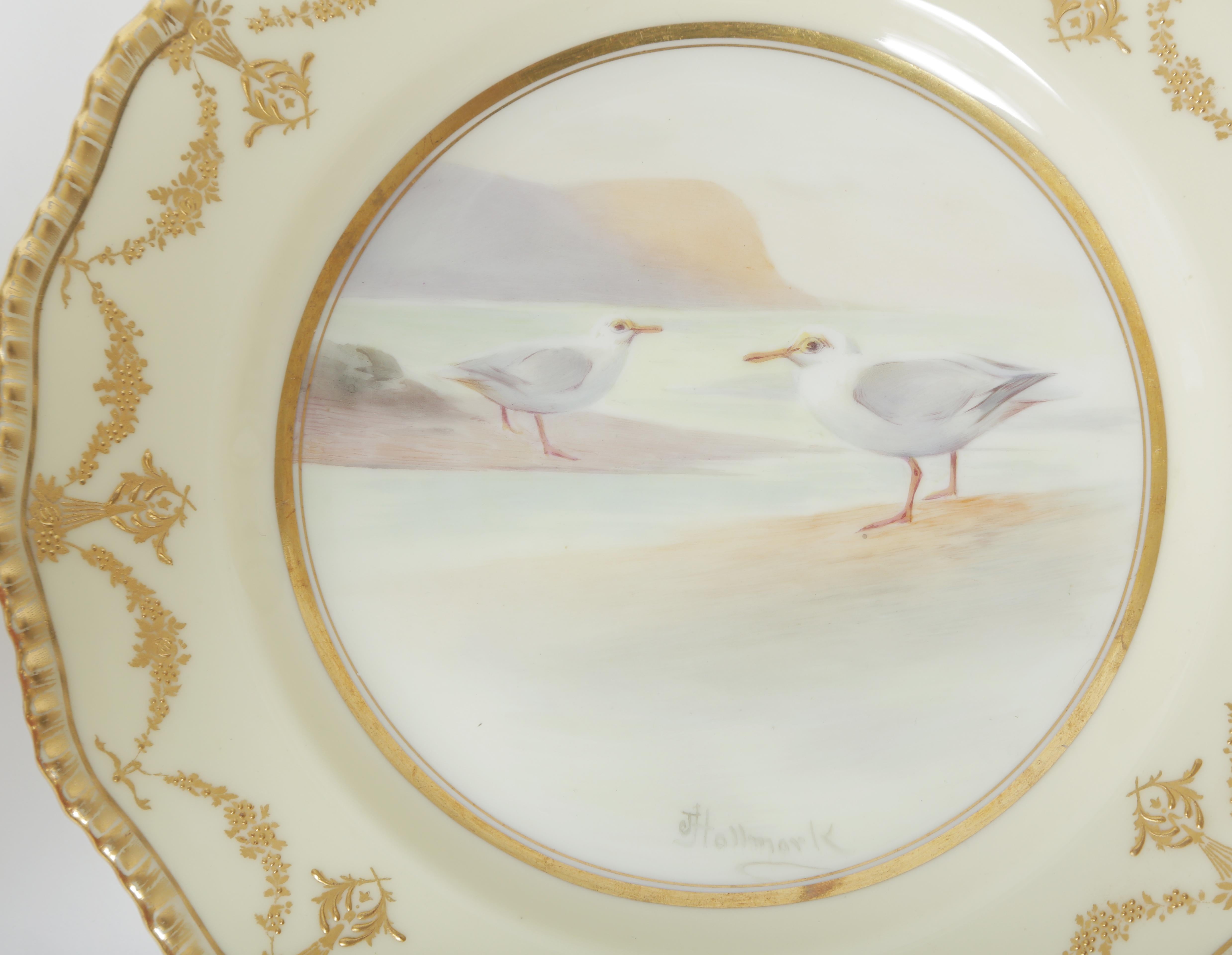 Ten Hand Painted Game Bird Plates, Raised Gold Accents, Antique English 5