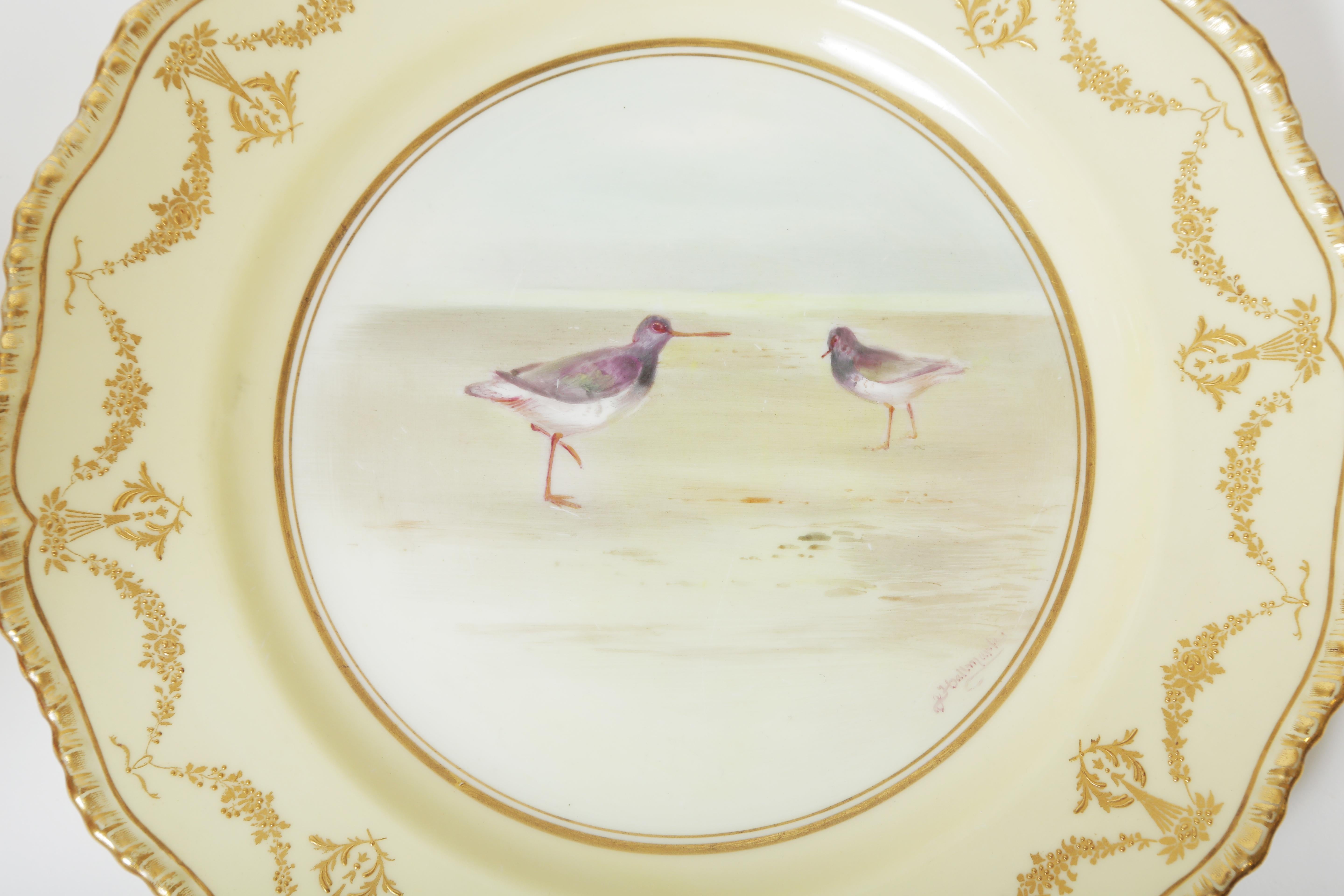 Ten Hand Painted Game Bird Plates, Raised Gold Accents, Antique English 7