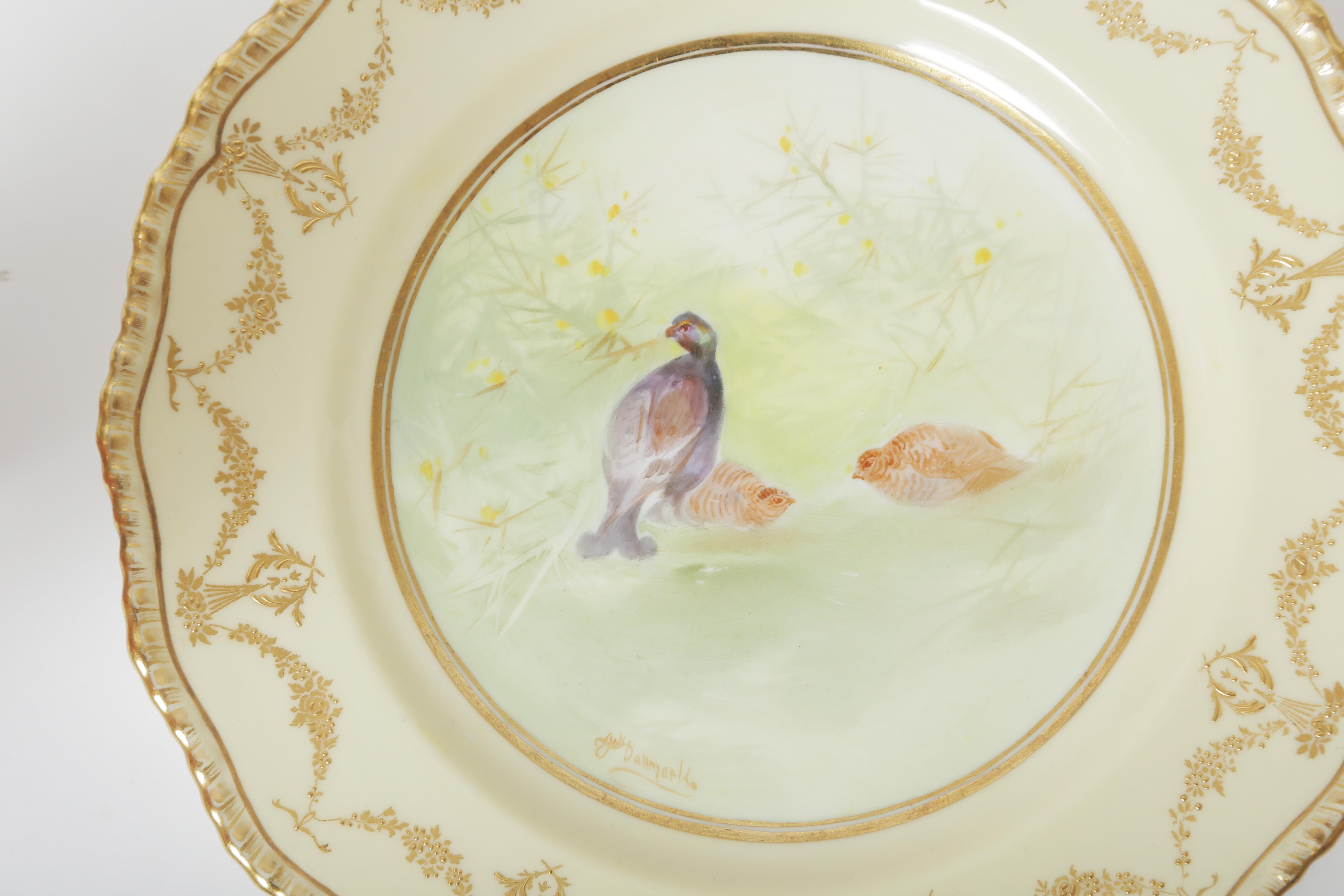 Ten Hand Painted Game Bird Plates, Raised Gold Accents, Antique English 1