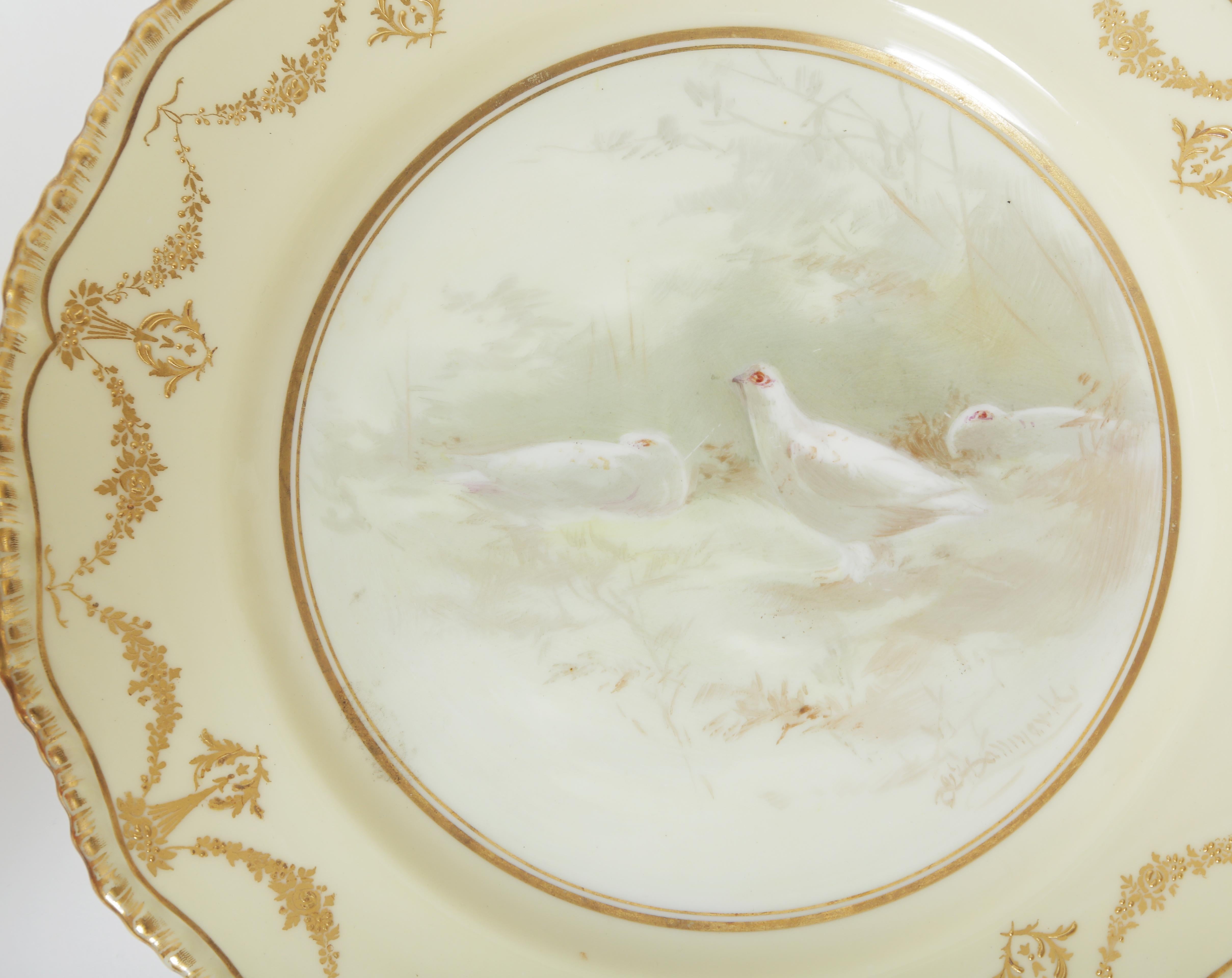 Ten Hand Painted Game Bird Plates, Raised Gold Accents, Antique English 2