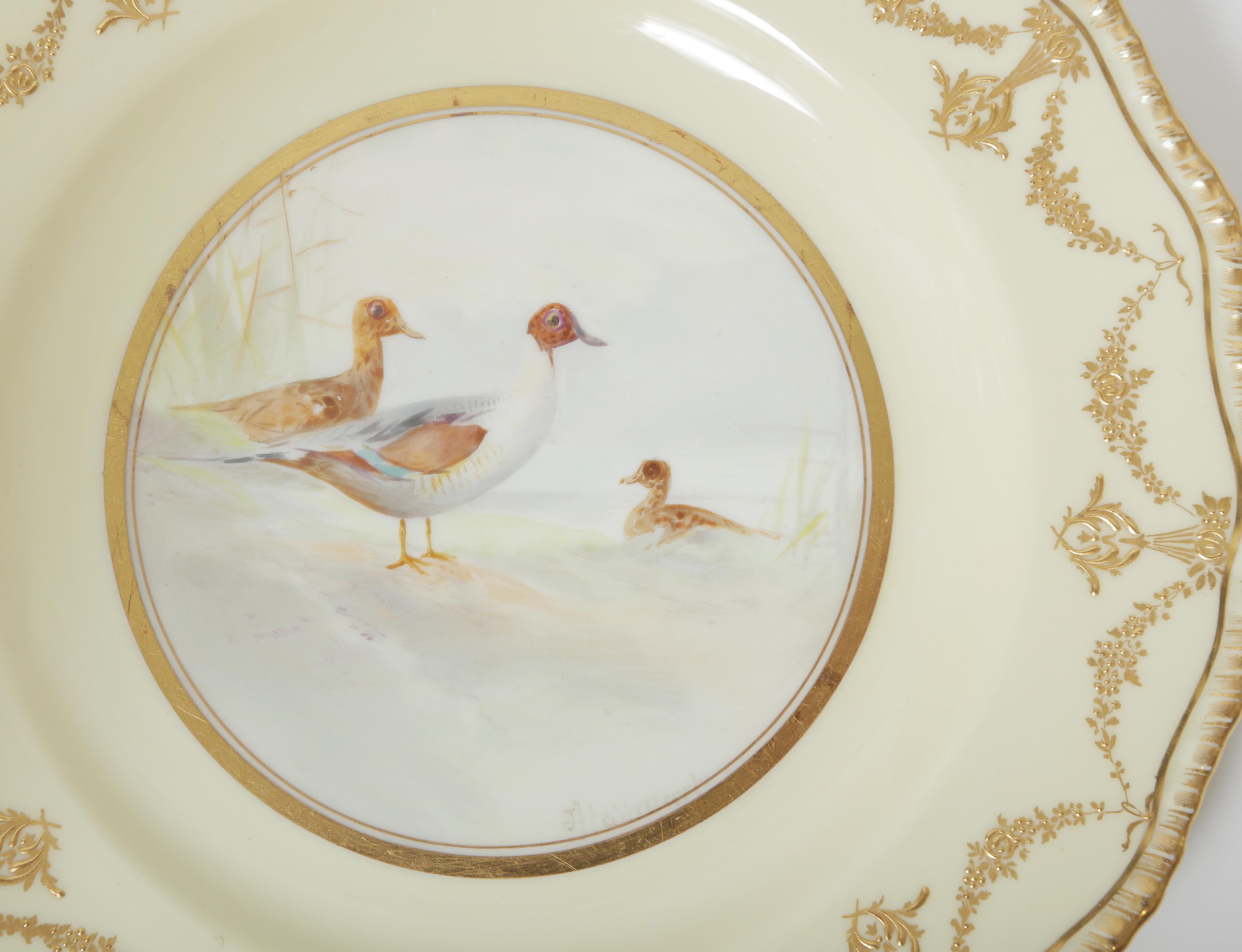Ten Hand Painted Game Bird Plates, Raised Gold Accents, Antique English 4