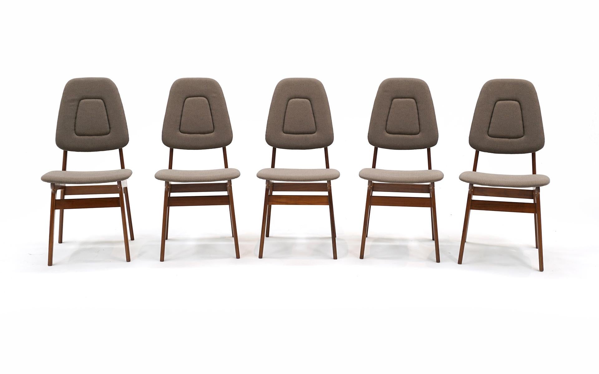 American Ten HIgh Back Dining Chairs by Adrian Pearsall. Walnut with New Upholstery For Sale