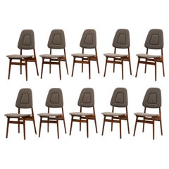 Vintage Ten HIgh Back Dining Chairs by Adrian Pearsall. Walnut with New Upholstery