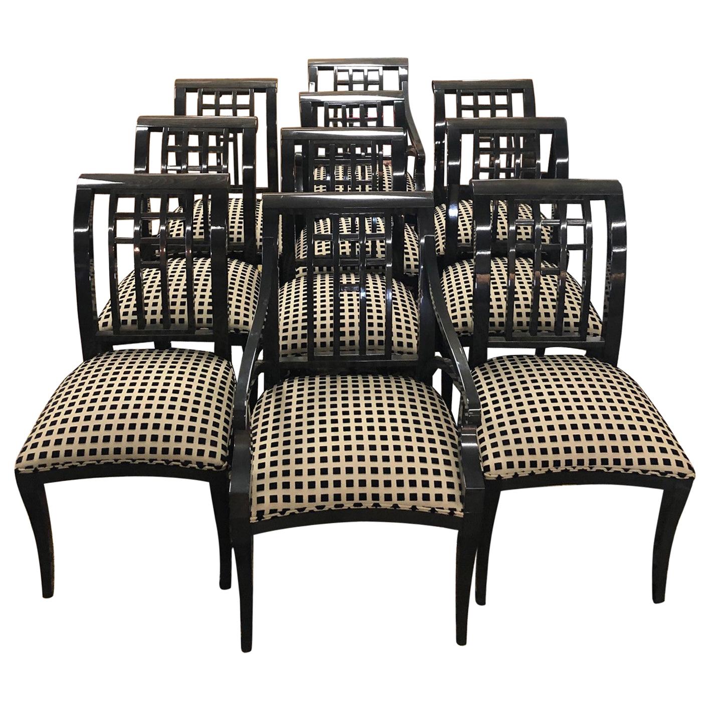Ten Italian Dining Chairs in Lacquered Wood and Fabric by Pietro Costantini