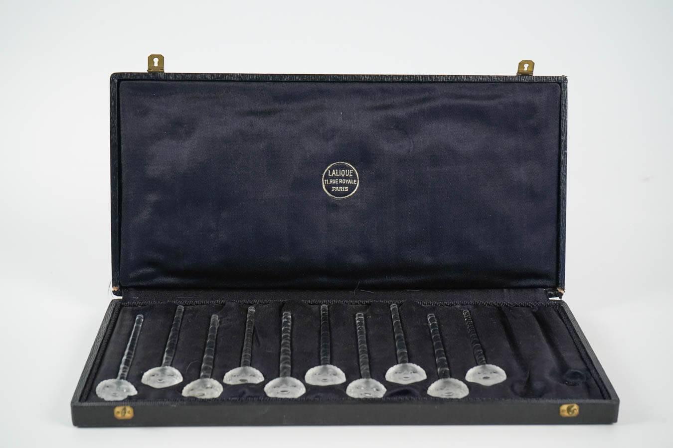 French Ten Lalique Swizzle Sticks Barr