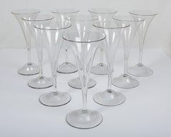 Ten Large Crystal Champagne Flutes Hand-Blown Antique Glass England Circa 1820