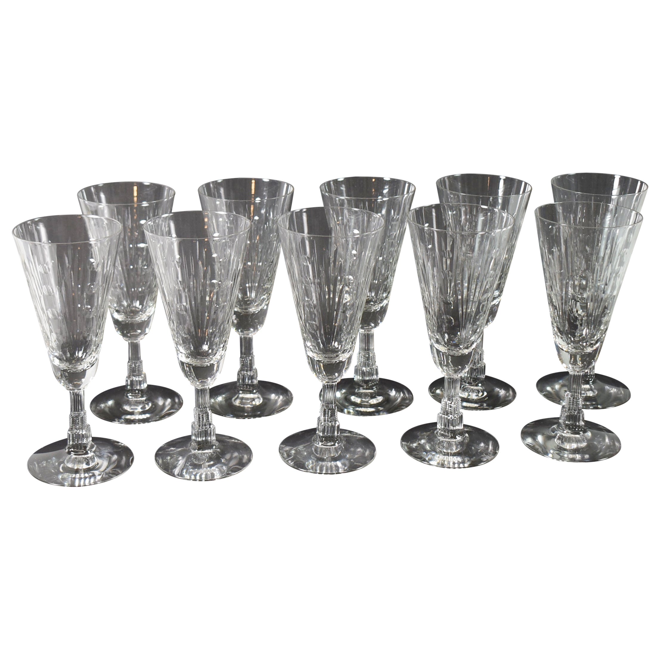 Ten Libbey Lucerne Pattern Skyscraper Wine Champagne Glasses Stemware