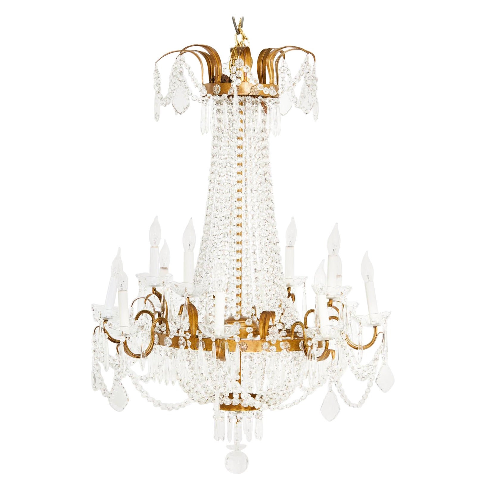 Ten-Light Crystal Chandelier / Gilt Brass Frame