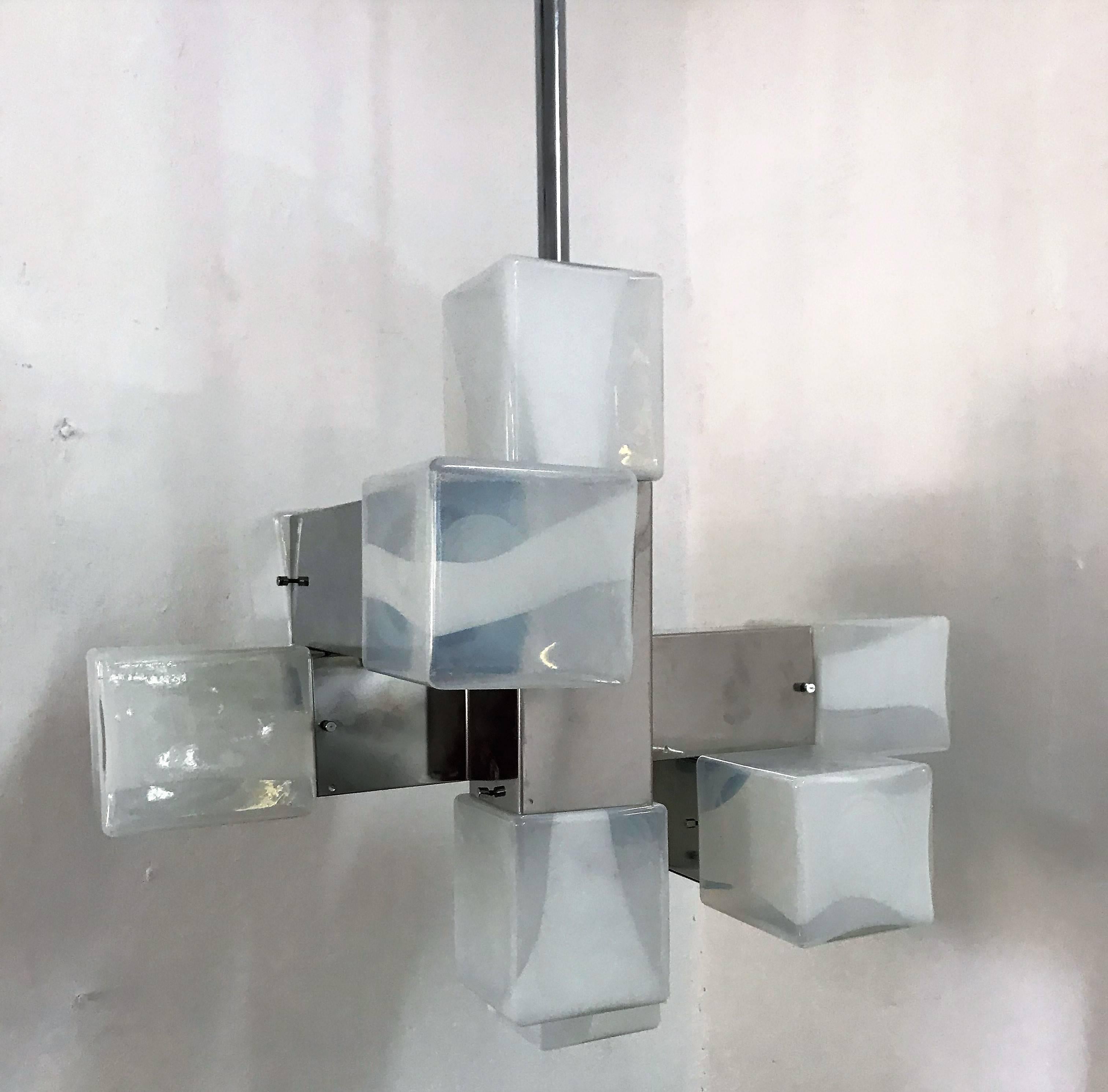Space Age Ten-Light Mid-Century Modern Chandelier by Carlo Nason for Mazzega, Murano Glass