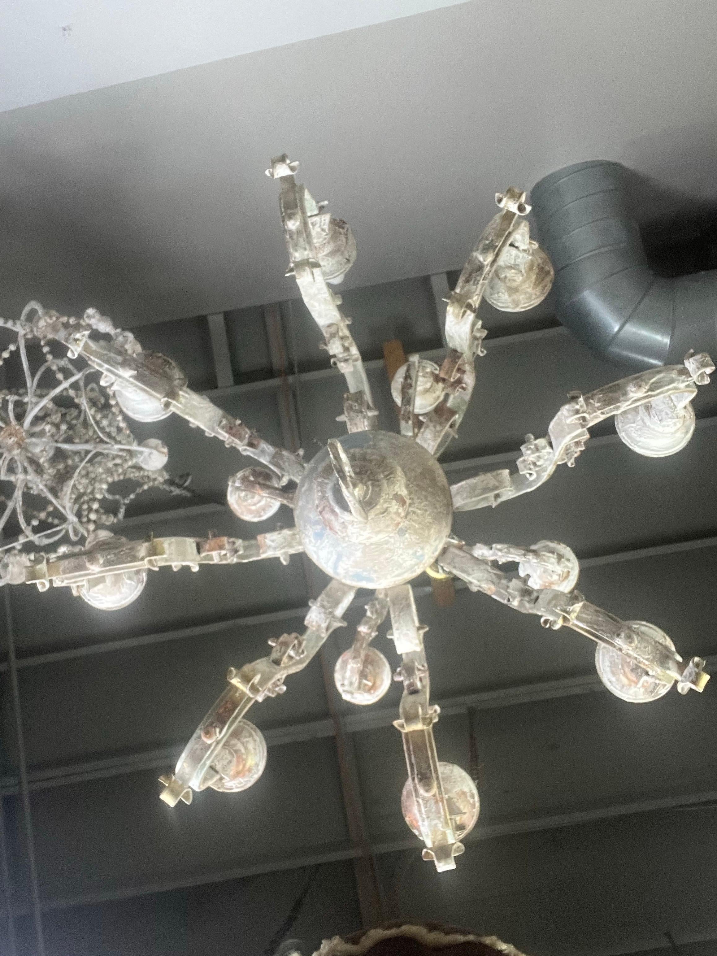 Ten Light Spanish Wrought Iron & Wood Painted Chandelier For Sale 5