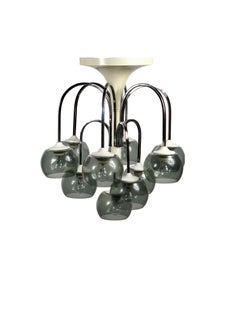 Ten Lights Chandelier in Chrome and Smoked Glass, Italy, Mid-Century Modern