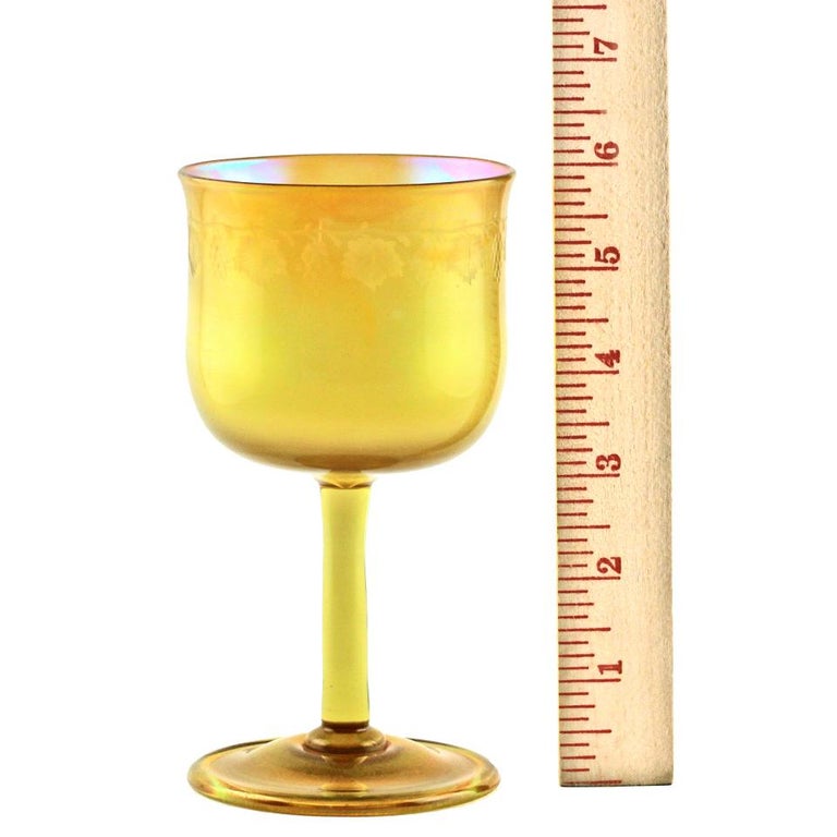 Blown Glass Ten Louis Comfort Tiffany Favrile Water Goblets with Rare Cut Decoration For Sale