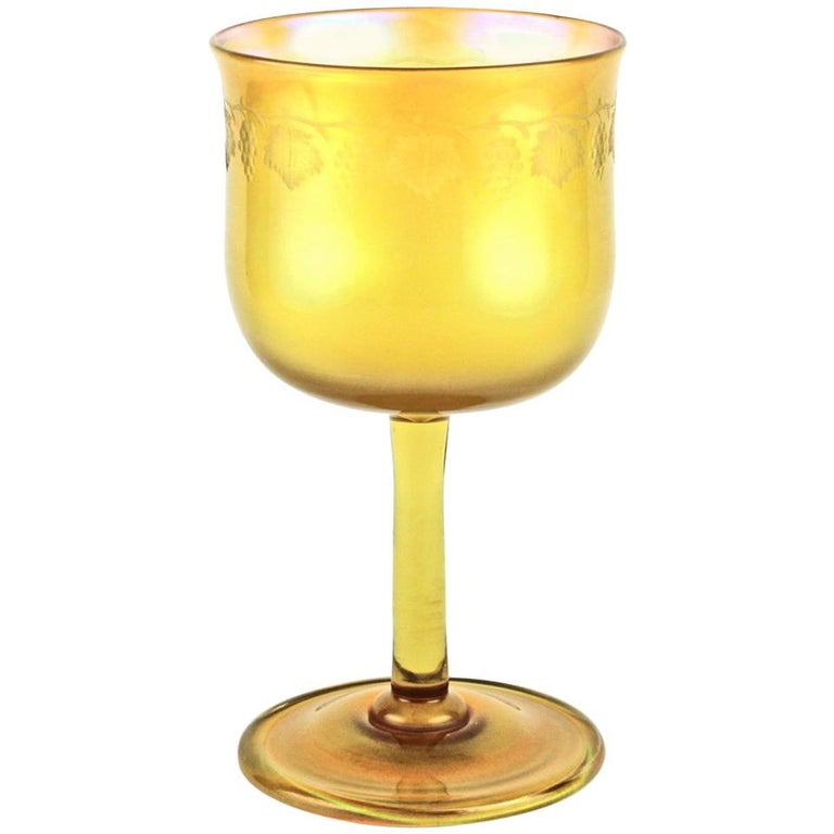 Ten Louis Comfort Tiffany Favrile Water Goblets with Rare Cut Decoration For Sale