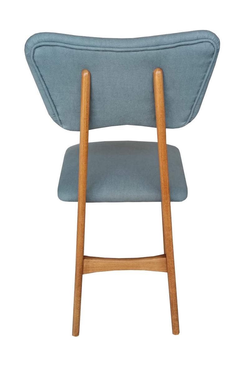 Zehn Schmetterlingsstühle aus der Mitte des Jahrhunderts, blaues Pierre-Frey-Leinen, Eichenholz, Europa, 1960 (Moderne der Mitte des Jahrhunderts) im Angebot
