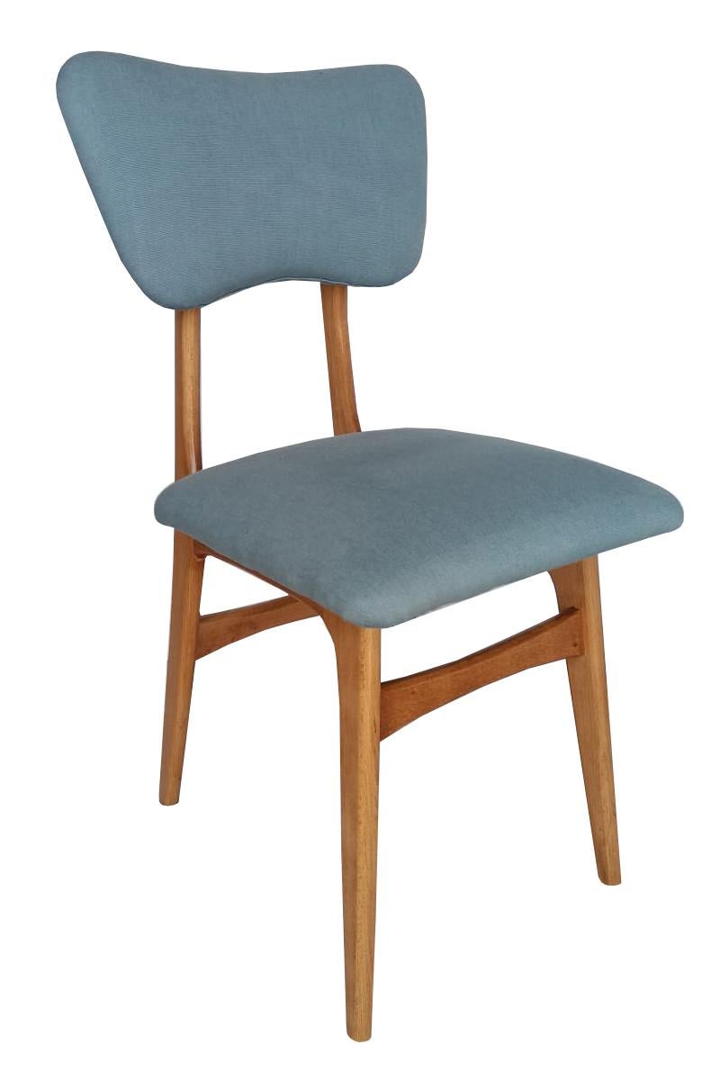 Zehn Schmetterlingsstühle aus der Mitte des Jahrhunderts, blaues Pierre-Frey-Leinen, Eichenholz, Europa, 1960 (Handgefertigt) im Angebot