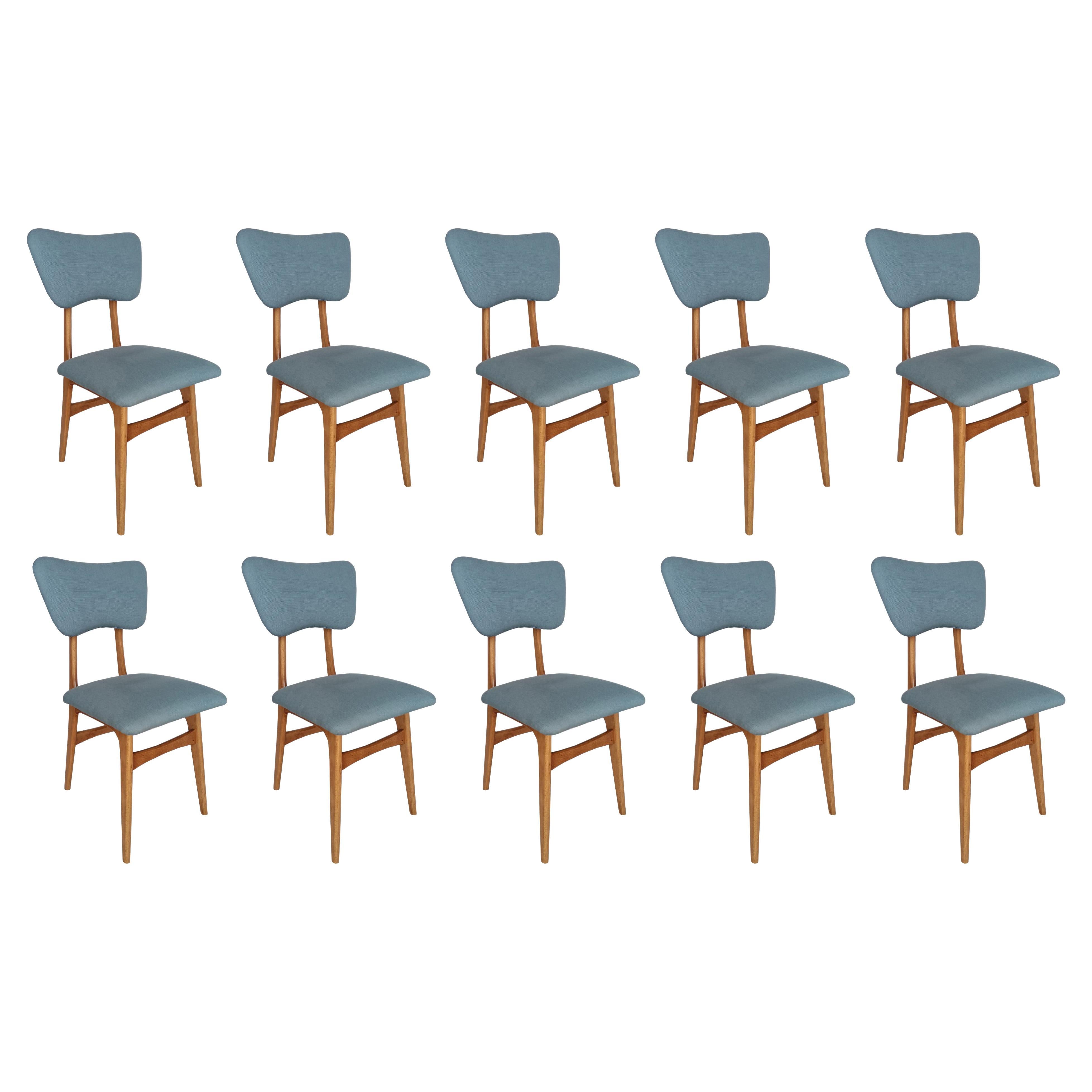 Ten Mid Century Butterfly Chairs, Blue Pierre Frey Linen, Oak Wood, Europe, 1960