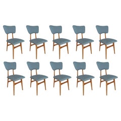 Ten Mid Century Butterfly Chairs, Blue Pierre Frey Linen, Oak Wood, Europe, 1960