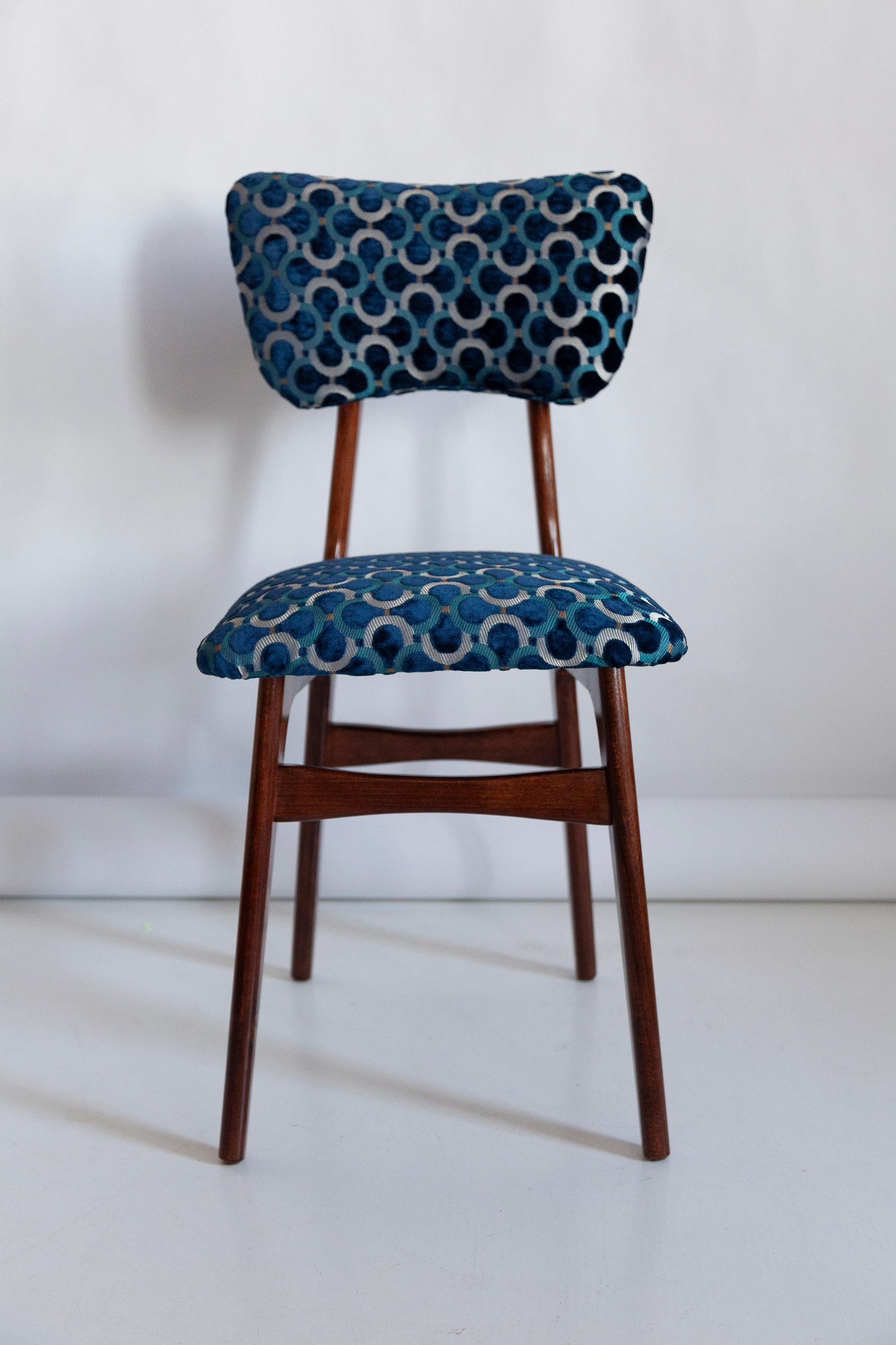 Ten Mid Century Butterfly Chairs, Blue Scarabeo Velvet, Dark Wood, Europe, 1960s For Sale 3