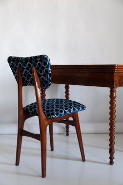 Ten Mid Century Butterfly Chairs, Blue Scarabeo Velvet, Dark Wood, Europe, 1960s