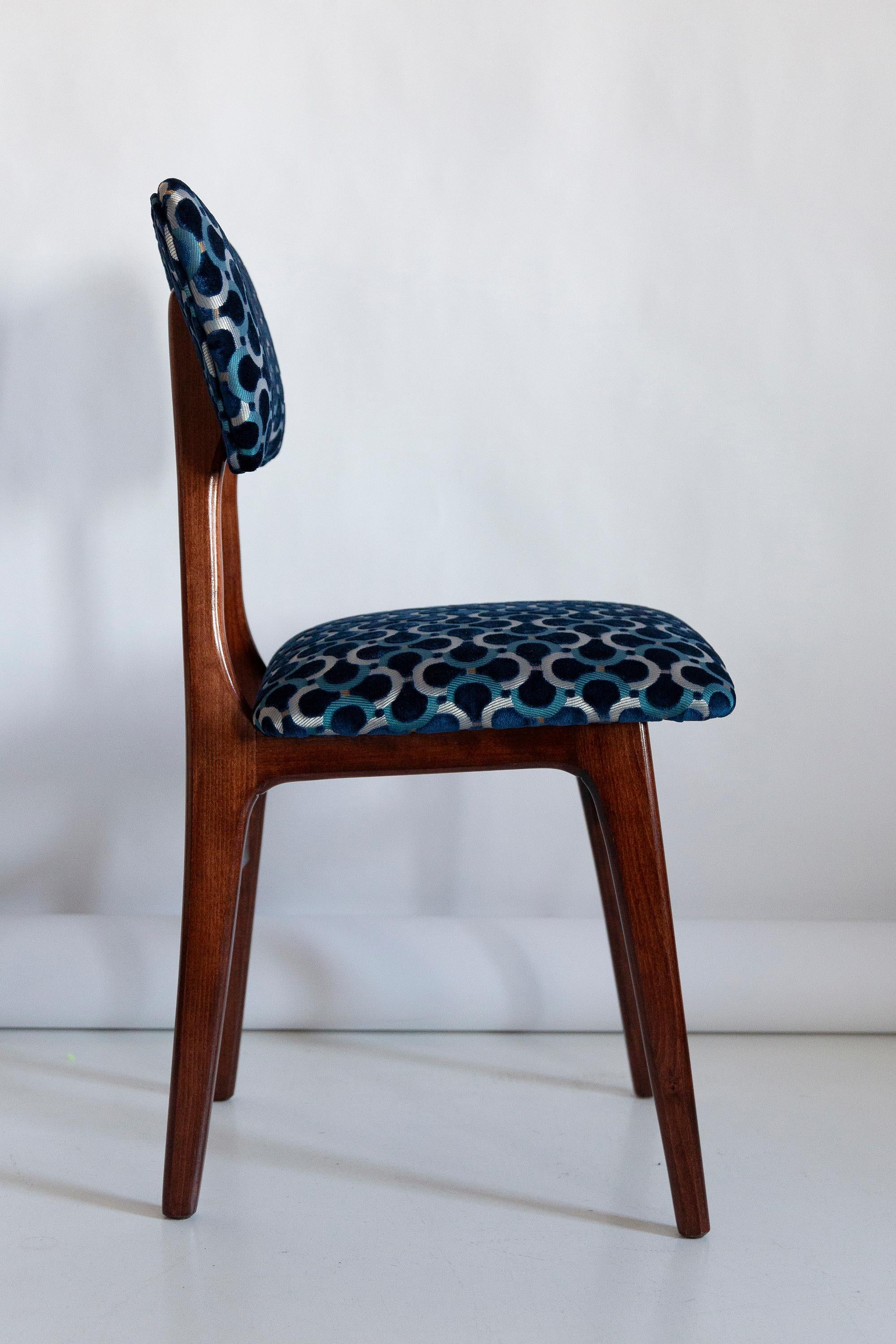 20th Century Ten Mid Century Butterfly Chairs, Blue Scarabeo Velvet, Dark Wood, Europe, 1960s For Sale