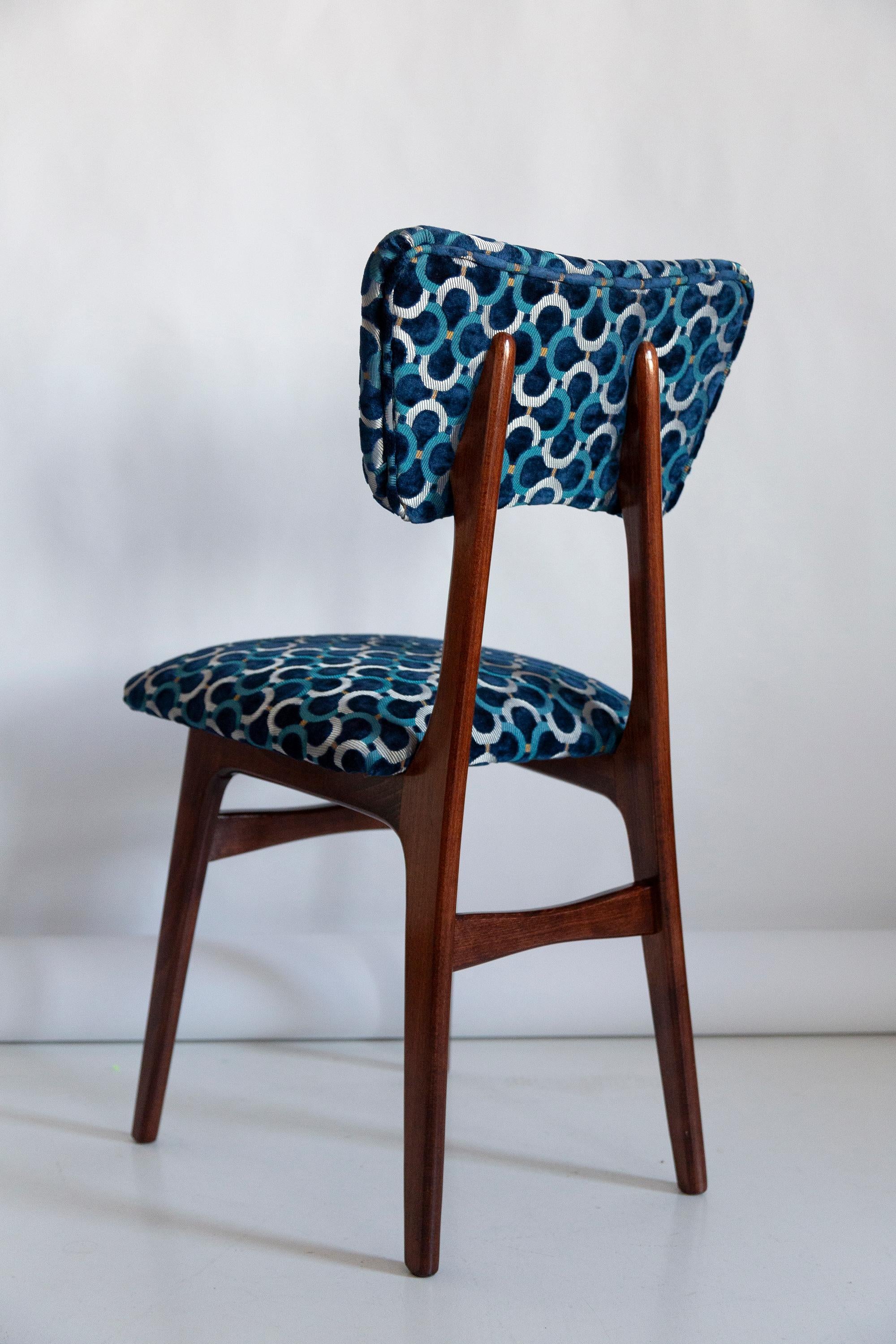 Ten Mid Century Butterfly Chairs, Blue Scarabeo Velvet, Dark Wood, Europe, 1960s For Sale 1